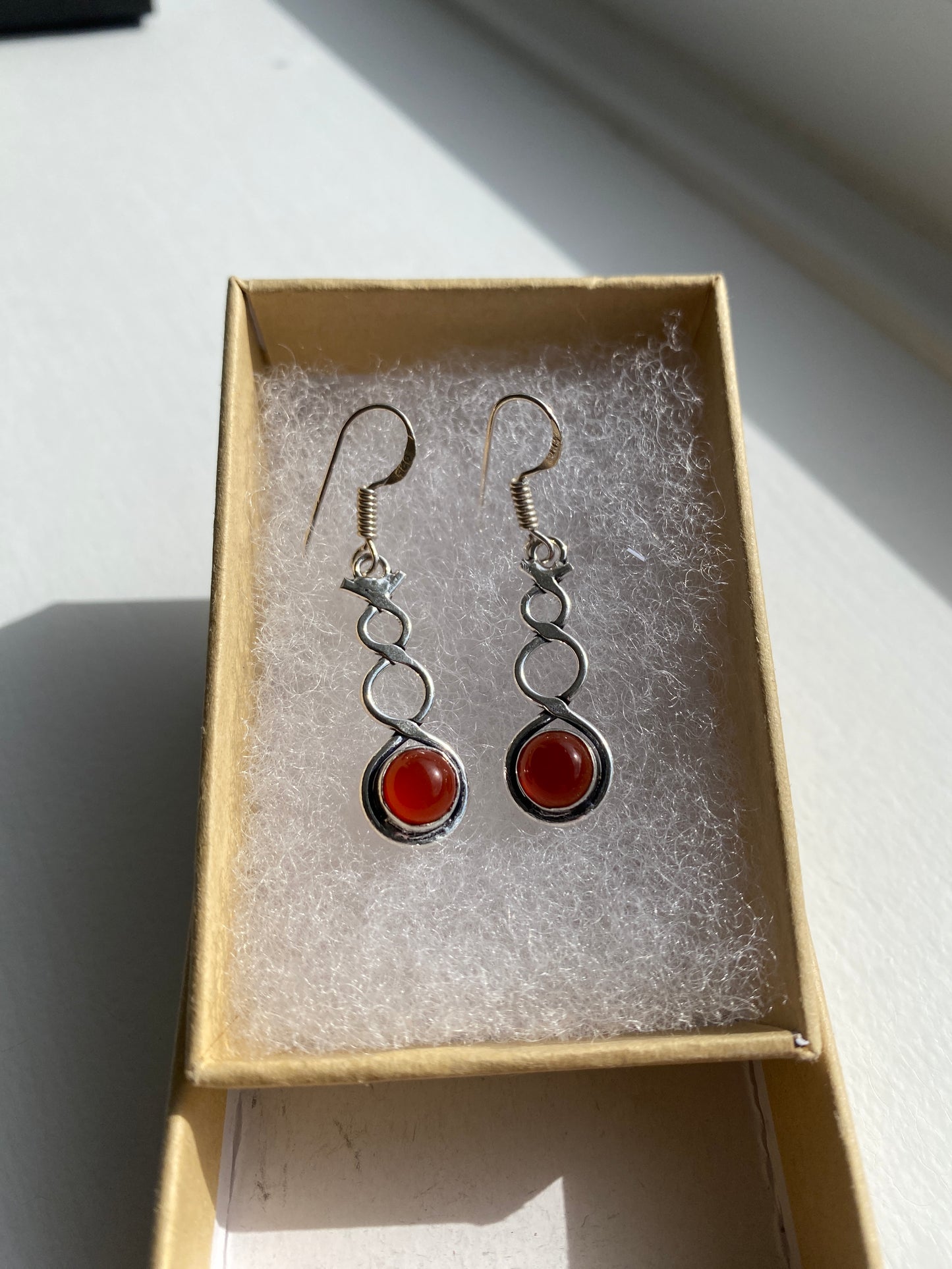 Silver Carnelian Twist Earrings
