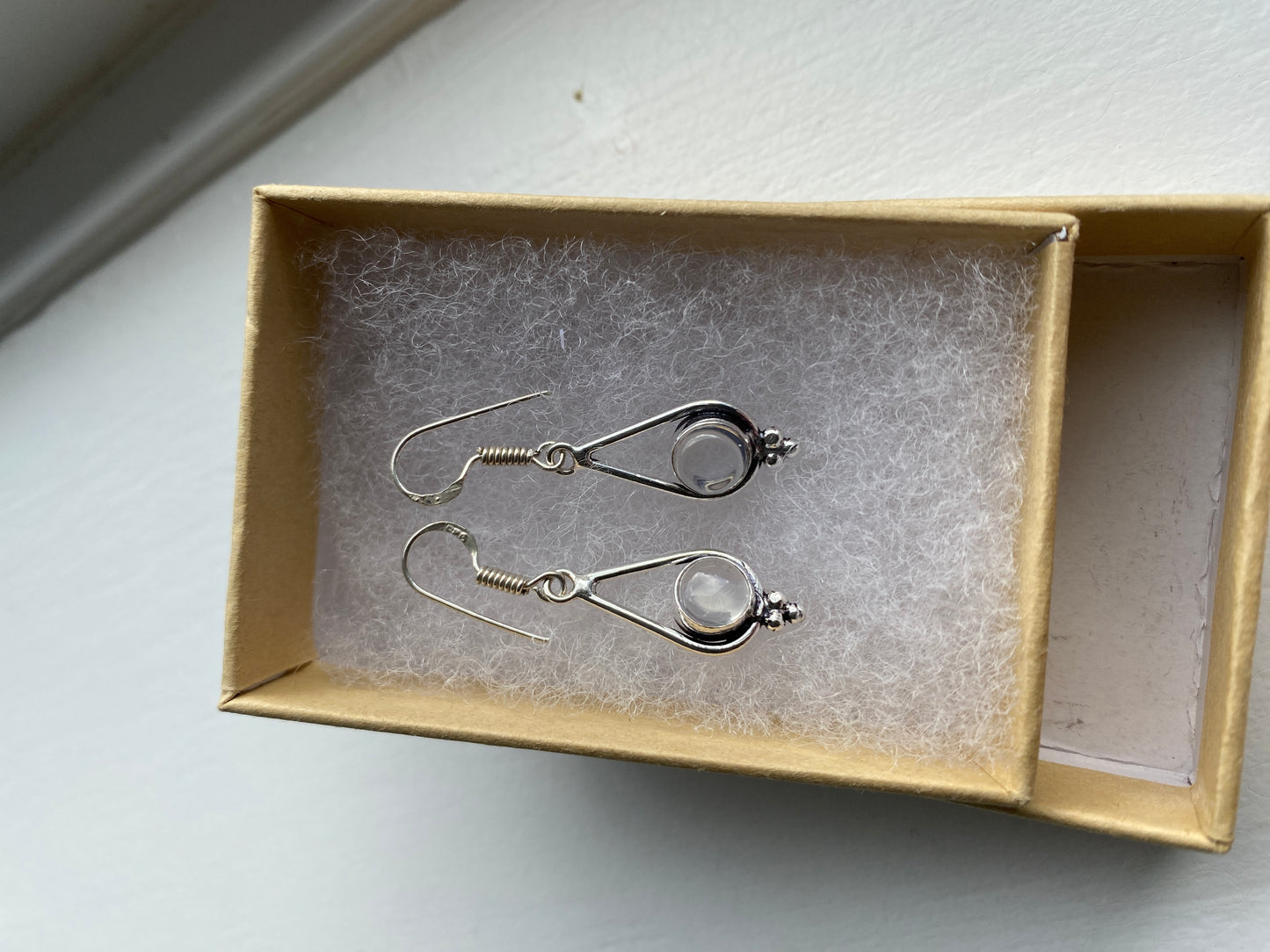 Smoky White Silver Earrings
