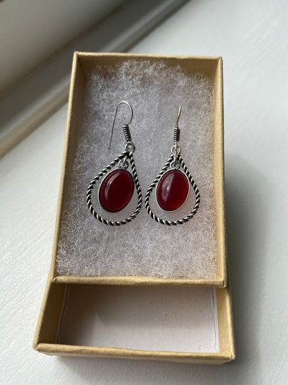 Red Oval Cabochon Earrings