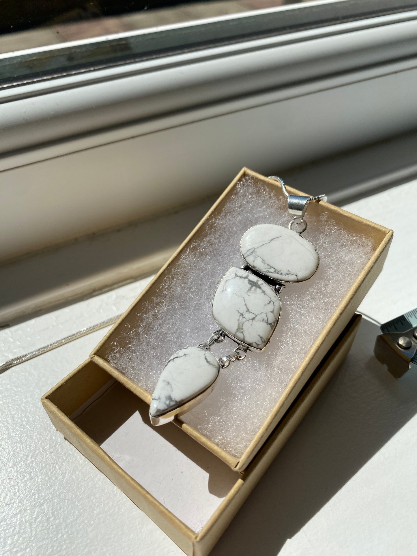 Triple Stone Howlite Pendant Necklace