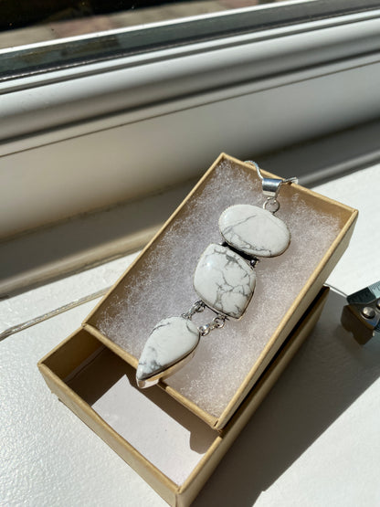 Triple Stone Howlite Pendant Necklace