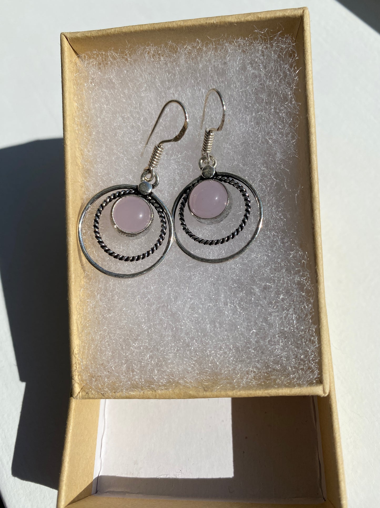 Rose Pink Opal Silver Earrings