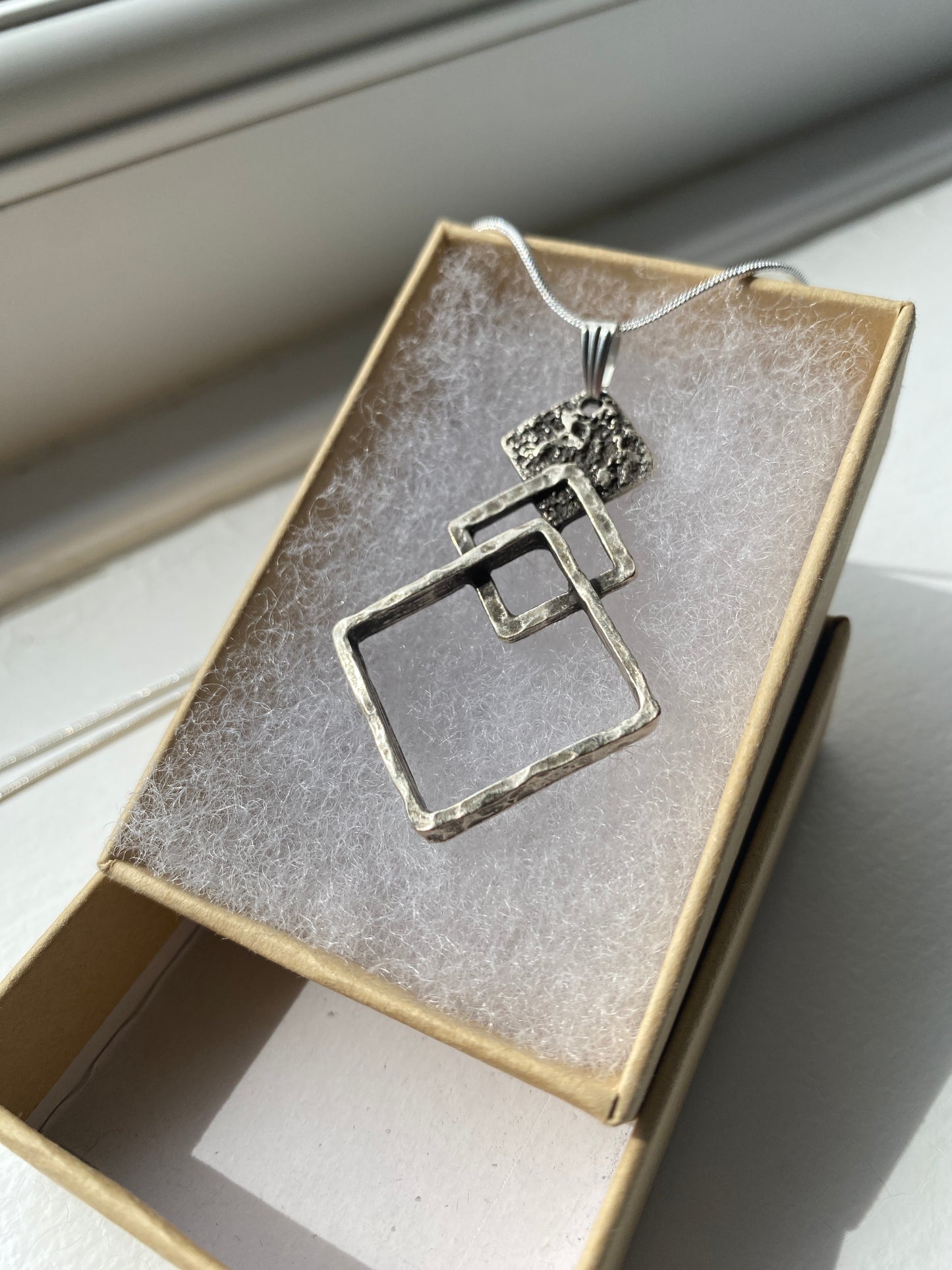 Triple Square Silver Pendant Necklace