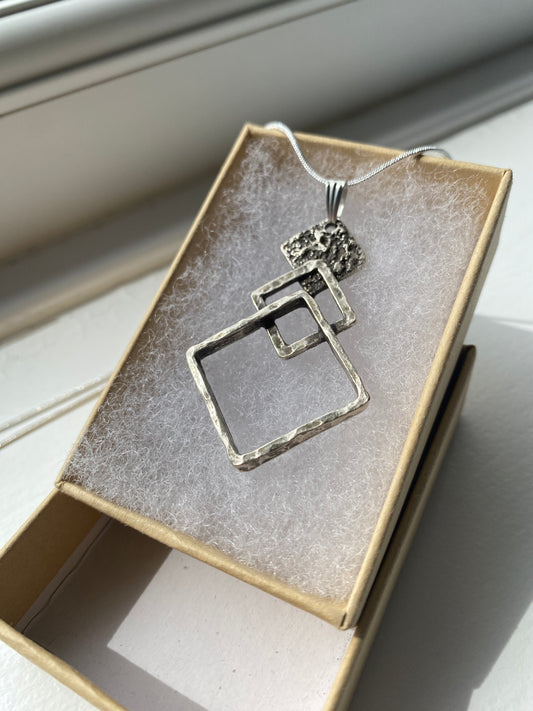 Triple Square Silver Pendant Necklace