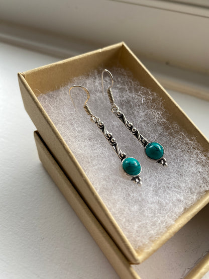 Turquoise Twisted Silver Earrings