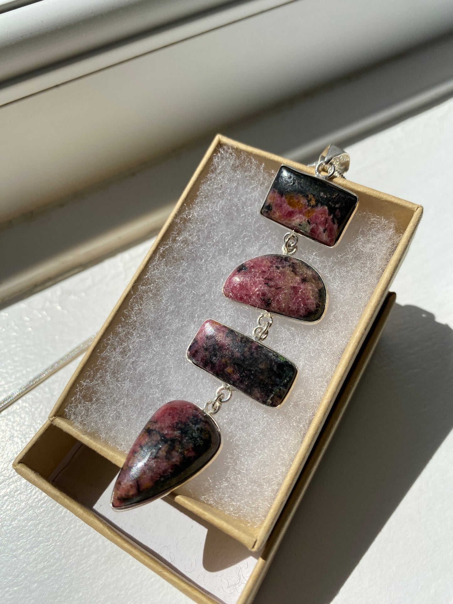 Rhodonite Pendant on Silver Necklace Chain