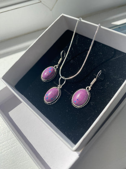 Blue-Speckled Purple Cabochon Jewellery Set