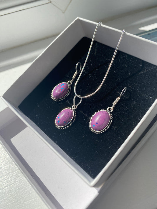 Blue-Speckled Purple Cabochon Jewellery Set
