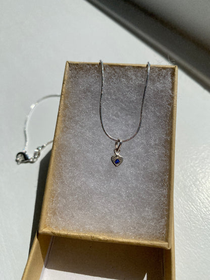 Silver Sapphire Heart Pendant Necklace