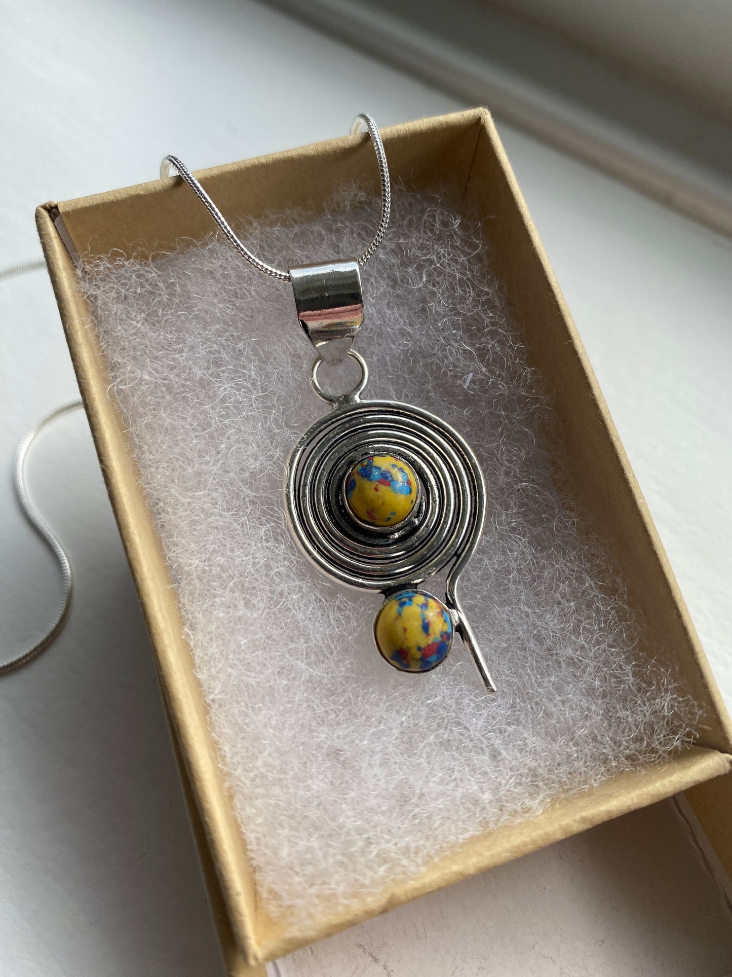 Yellow Jasper Silver Spiral Pendant