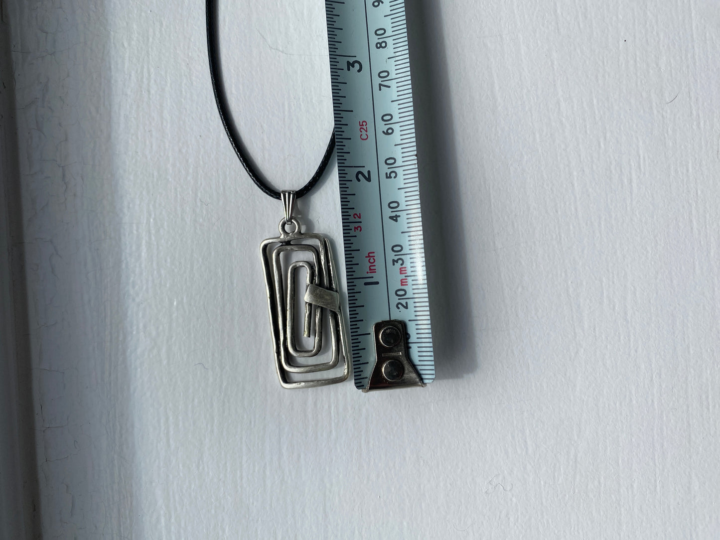 Antique Silver Rectangular Charm Pendant Necklace