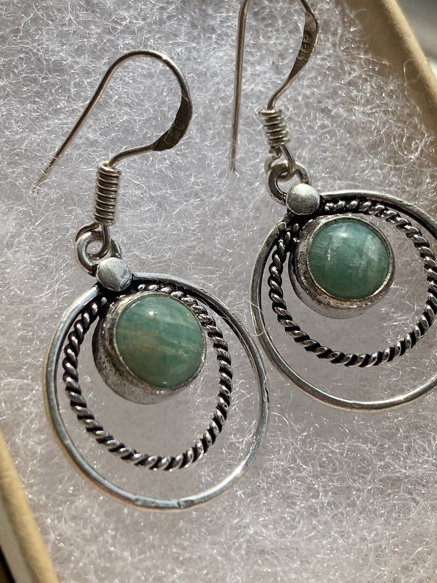 Aventurine Silver Twisted Circle Earrings