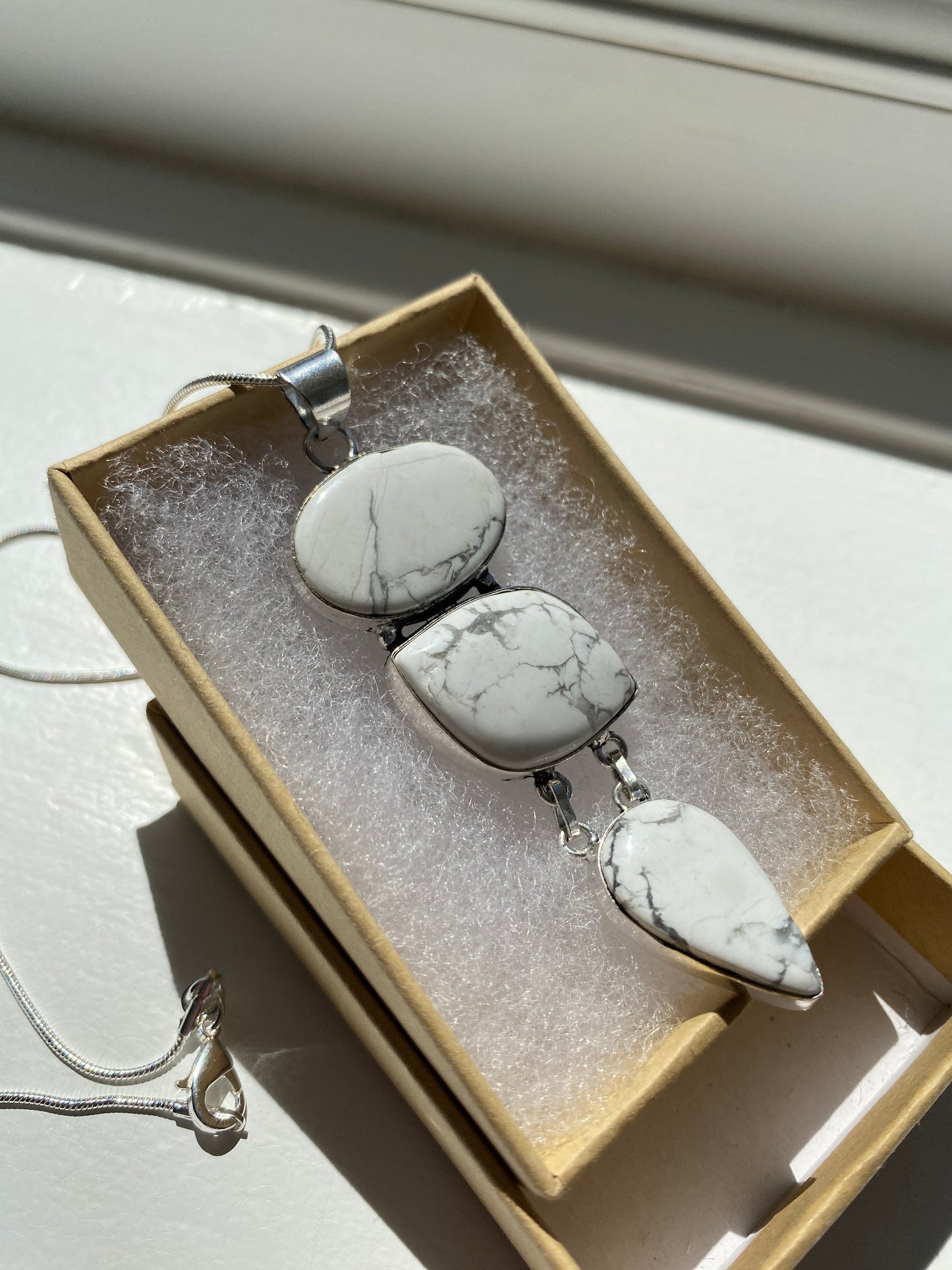 Triple Stone Howlite Pendant Necklace