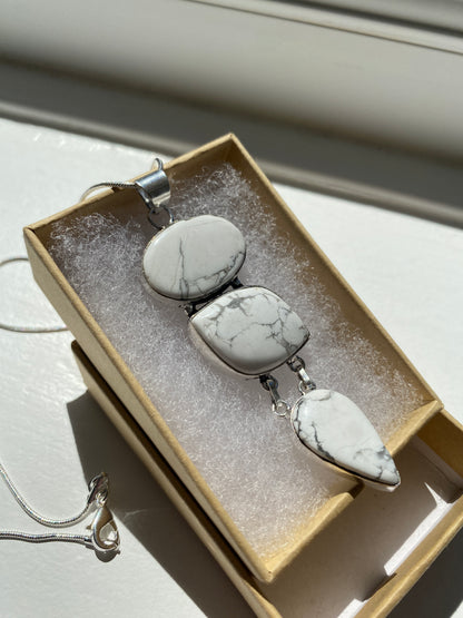 Triple Stone Howlite Pendant Necklace
