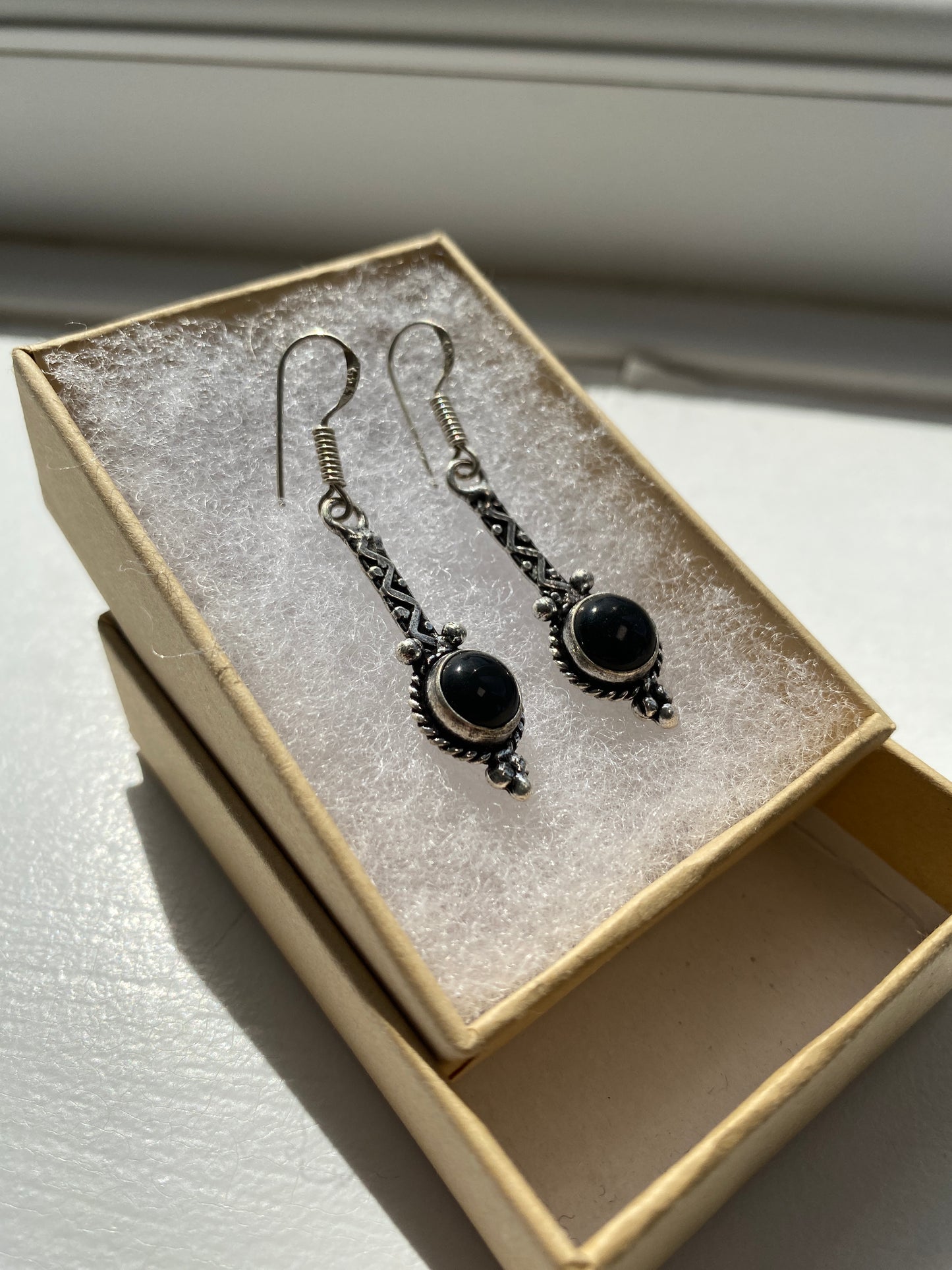Black Onyx Twist Drop Earrings
