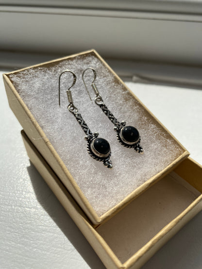 Black Onyx Twist Drop Earrings