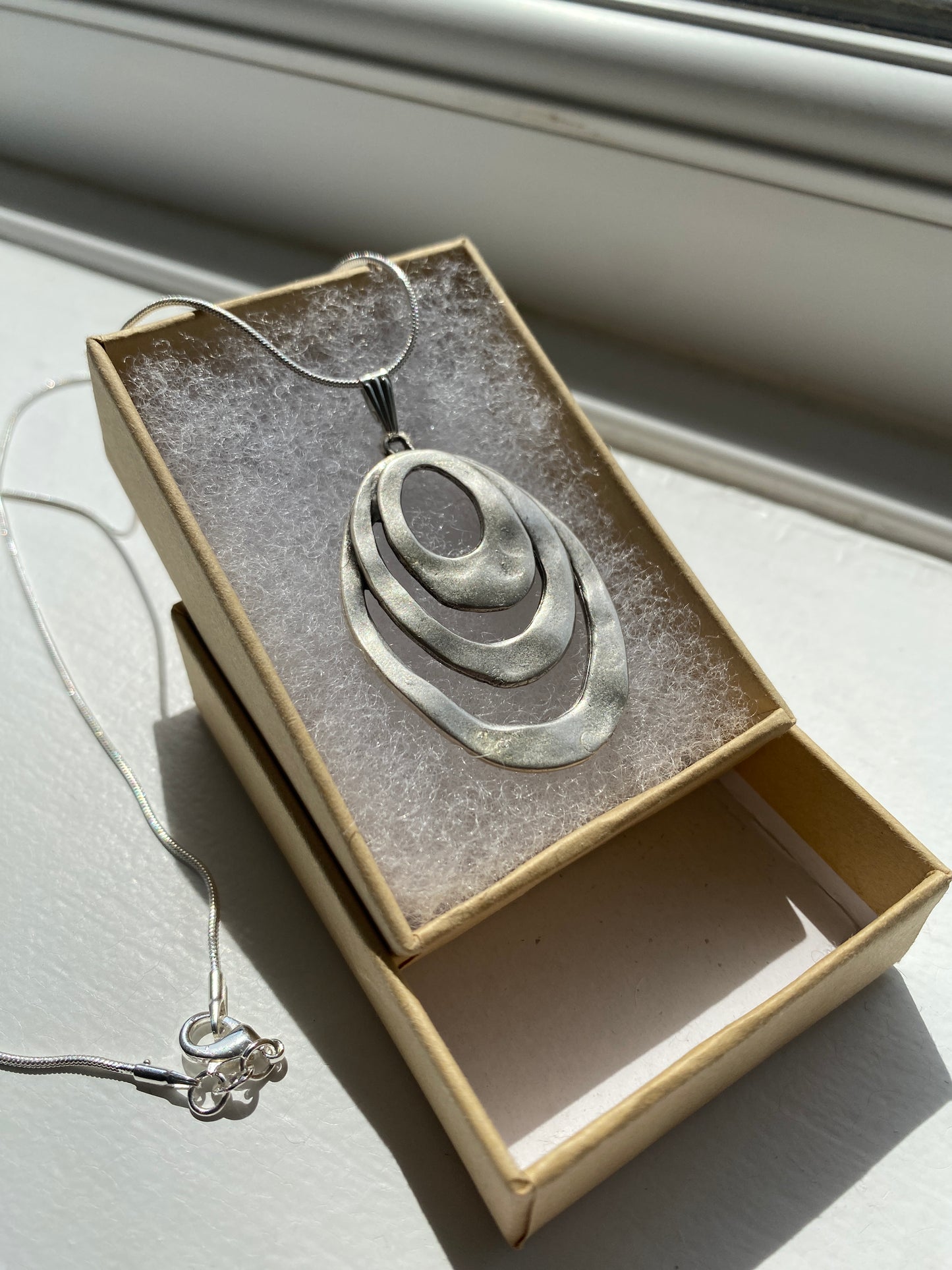 Modern Layered Sculptural Oval Pendant Necklace