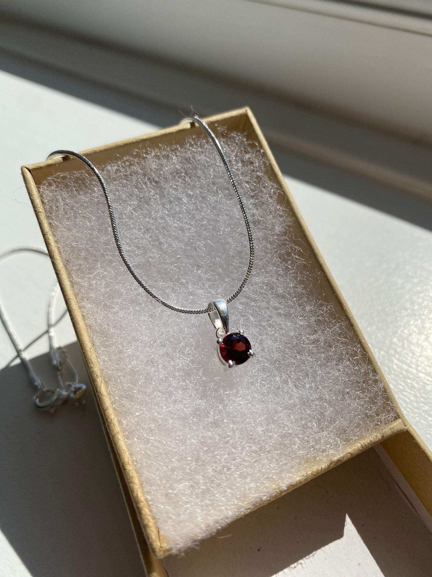 Garnet Silver Pendant Necklace