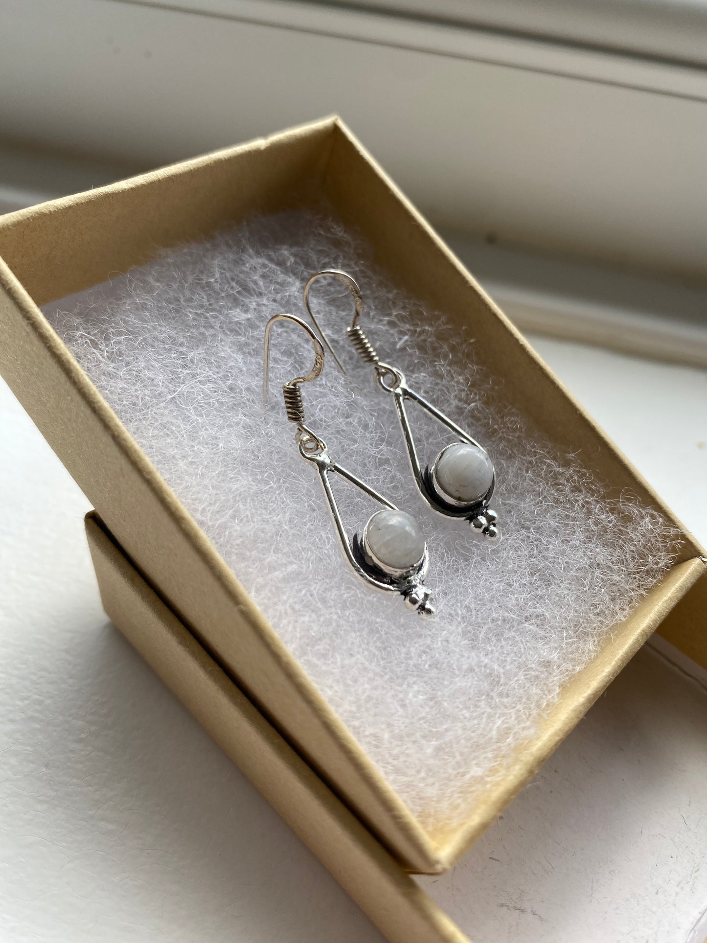 Silver and White Moonstone Earrings
