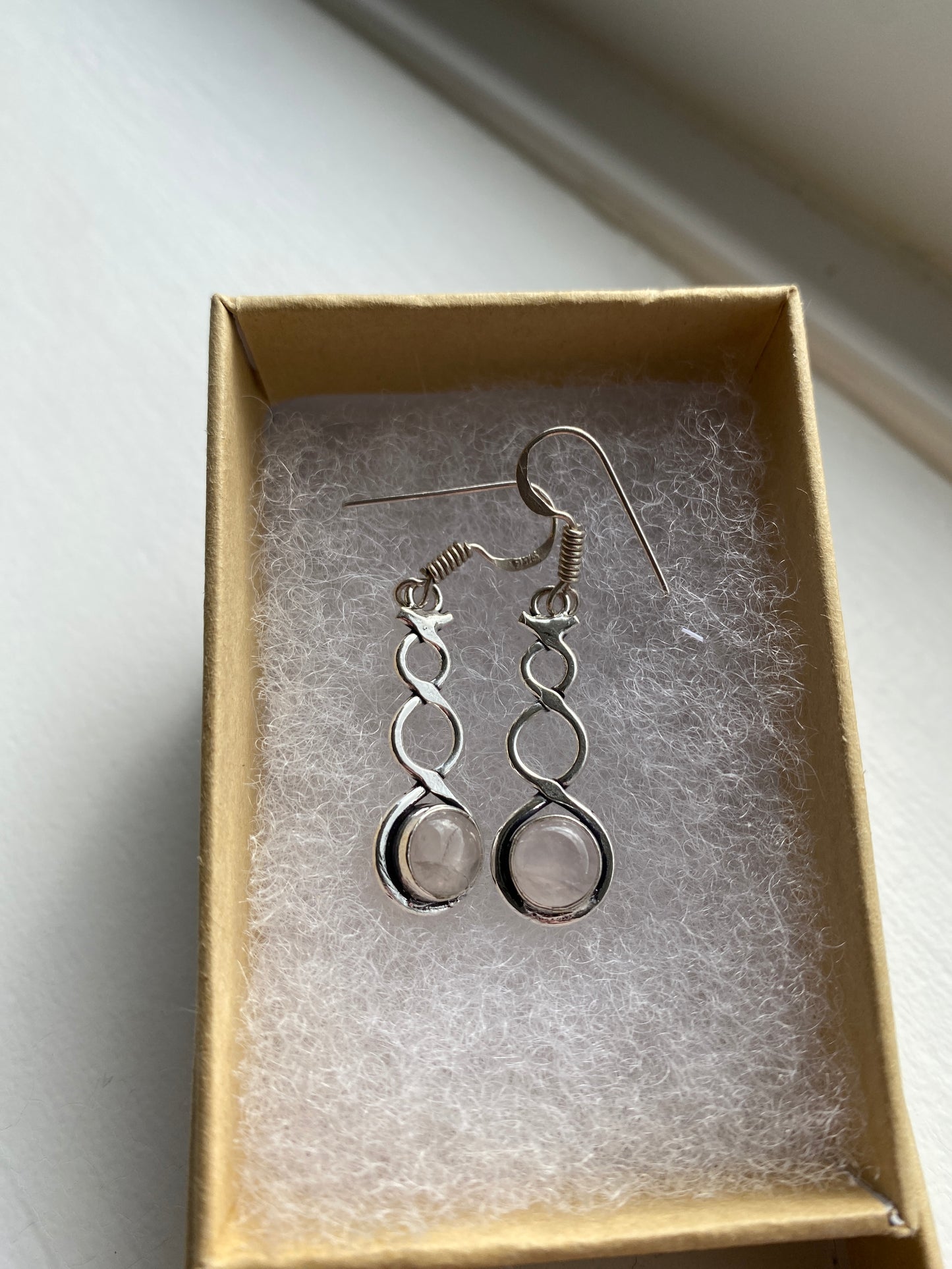 Pink Opal Silver Twist Earrings