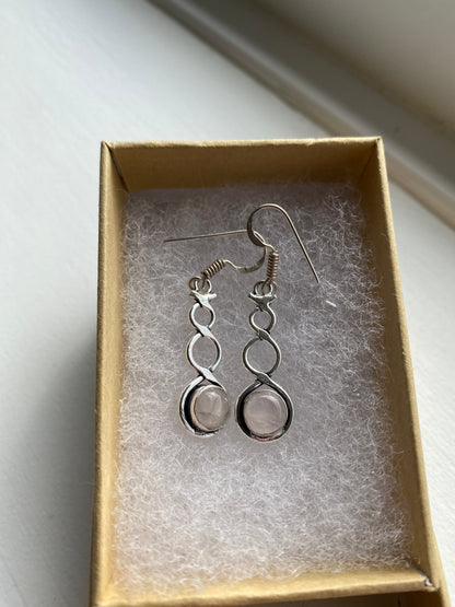 Pink Opal Silver Twist Earrings
