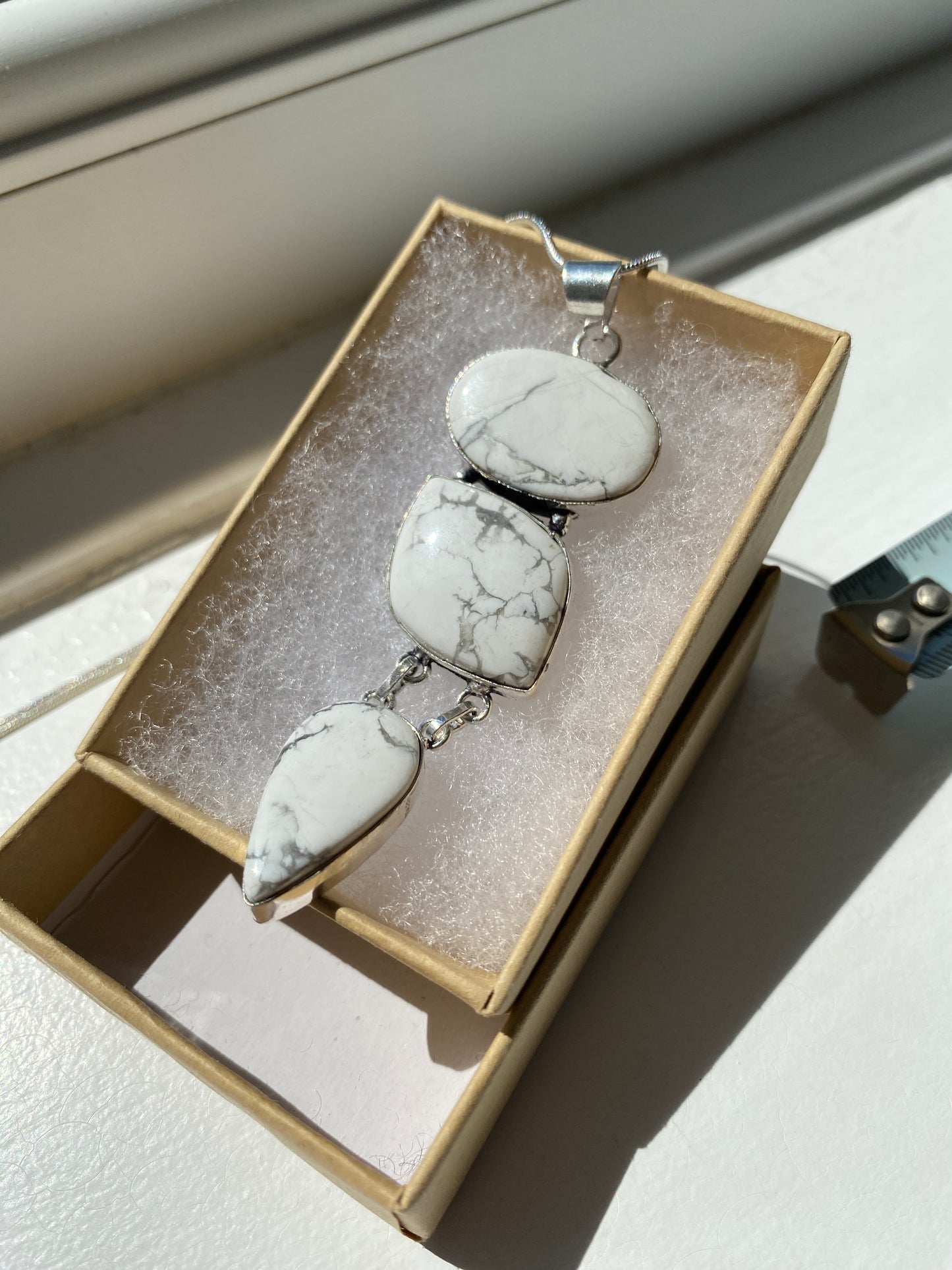Triple Stone Howlite Pendant Necklace