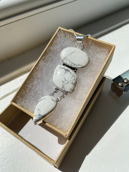 Triple Stone Howlite Pendant Necklace