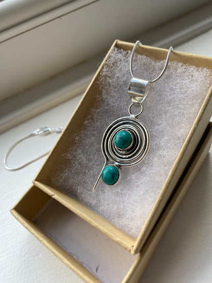 Silver Spiral Turquoise Pendant