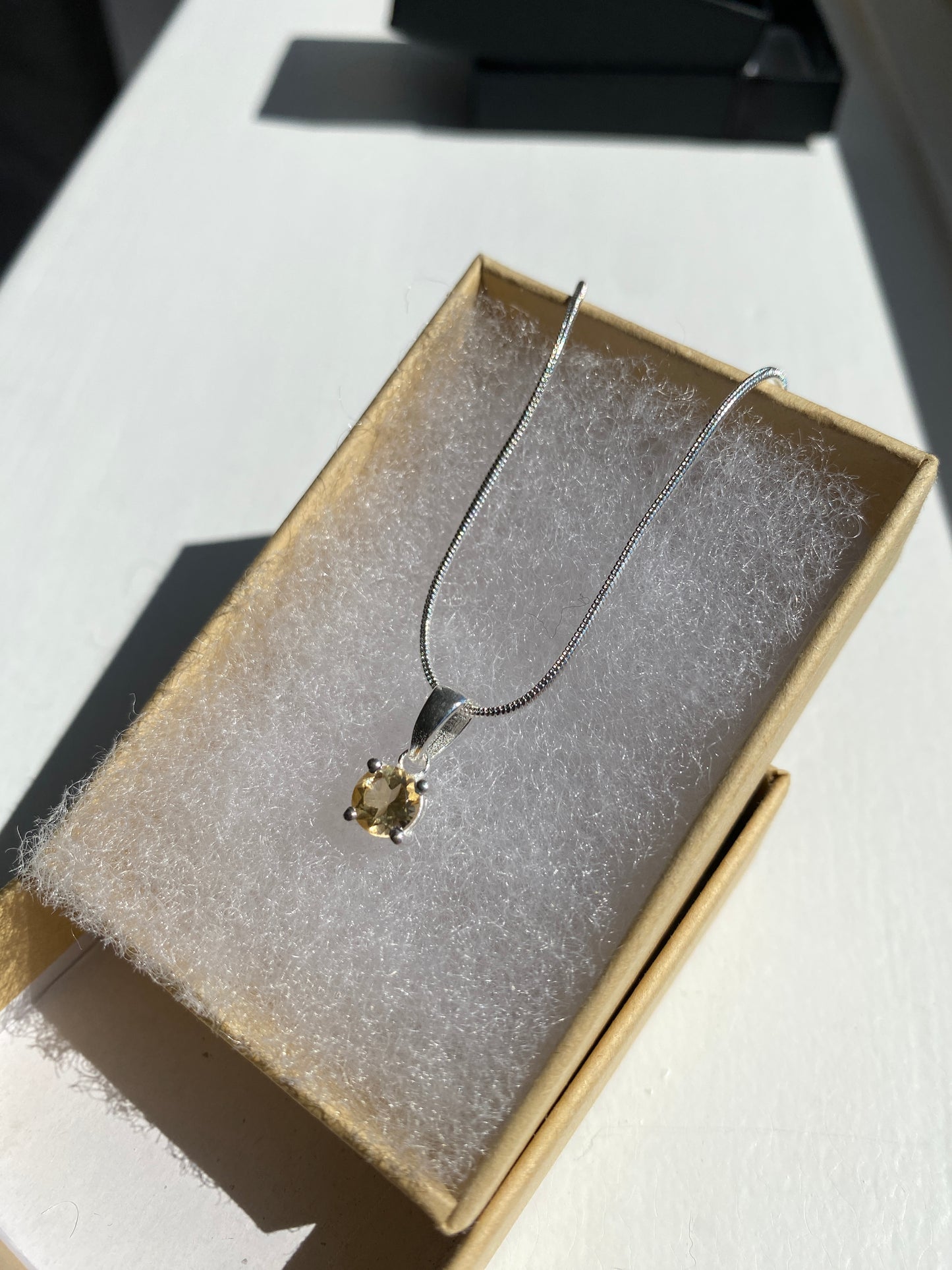 Citrine Stone Silver Pendant Necklace