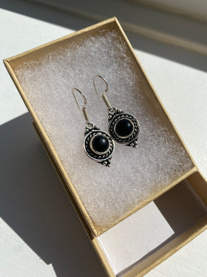 Black Onyx Vintage Style Earrings