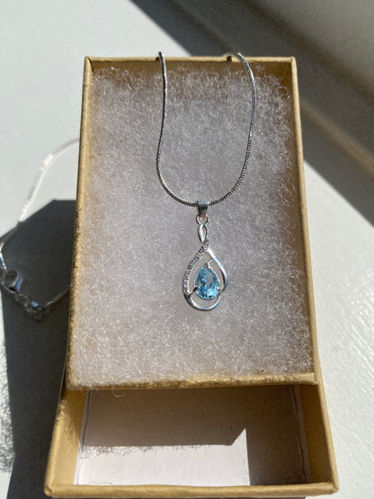 Moissanite Diamond & Blue Topaz Silver Pendant Necklace