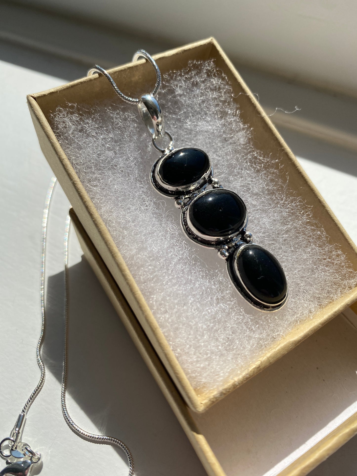Black Onyx Stone Pendant Necklace