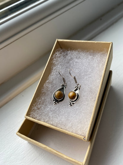 Contemporary Vintage Style Tiger Eye & Silver Earrings