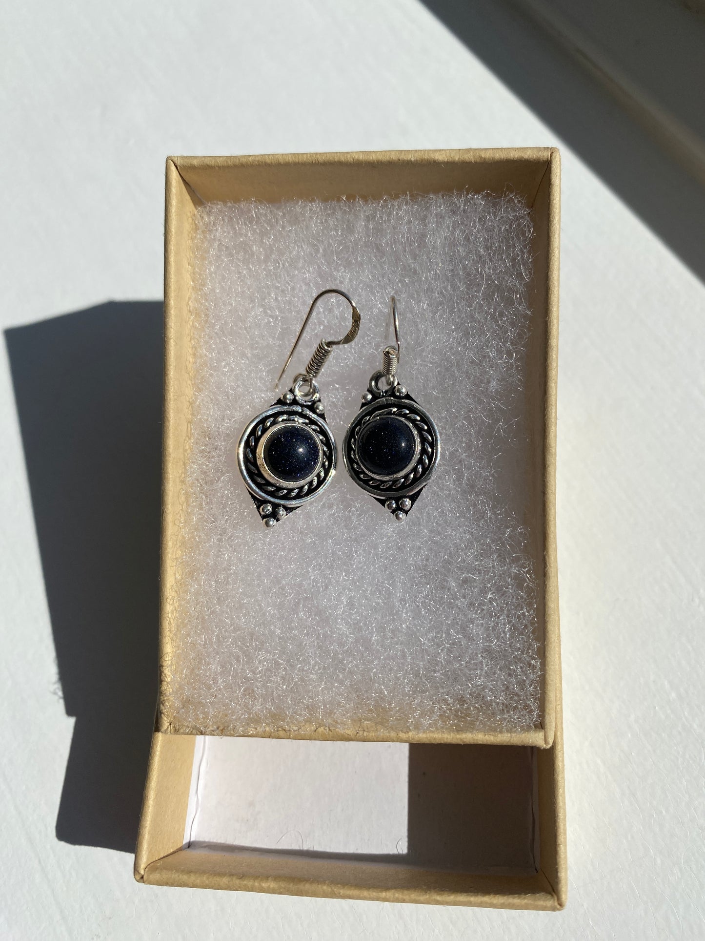Blue Goldstone Silver Earrings