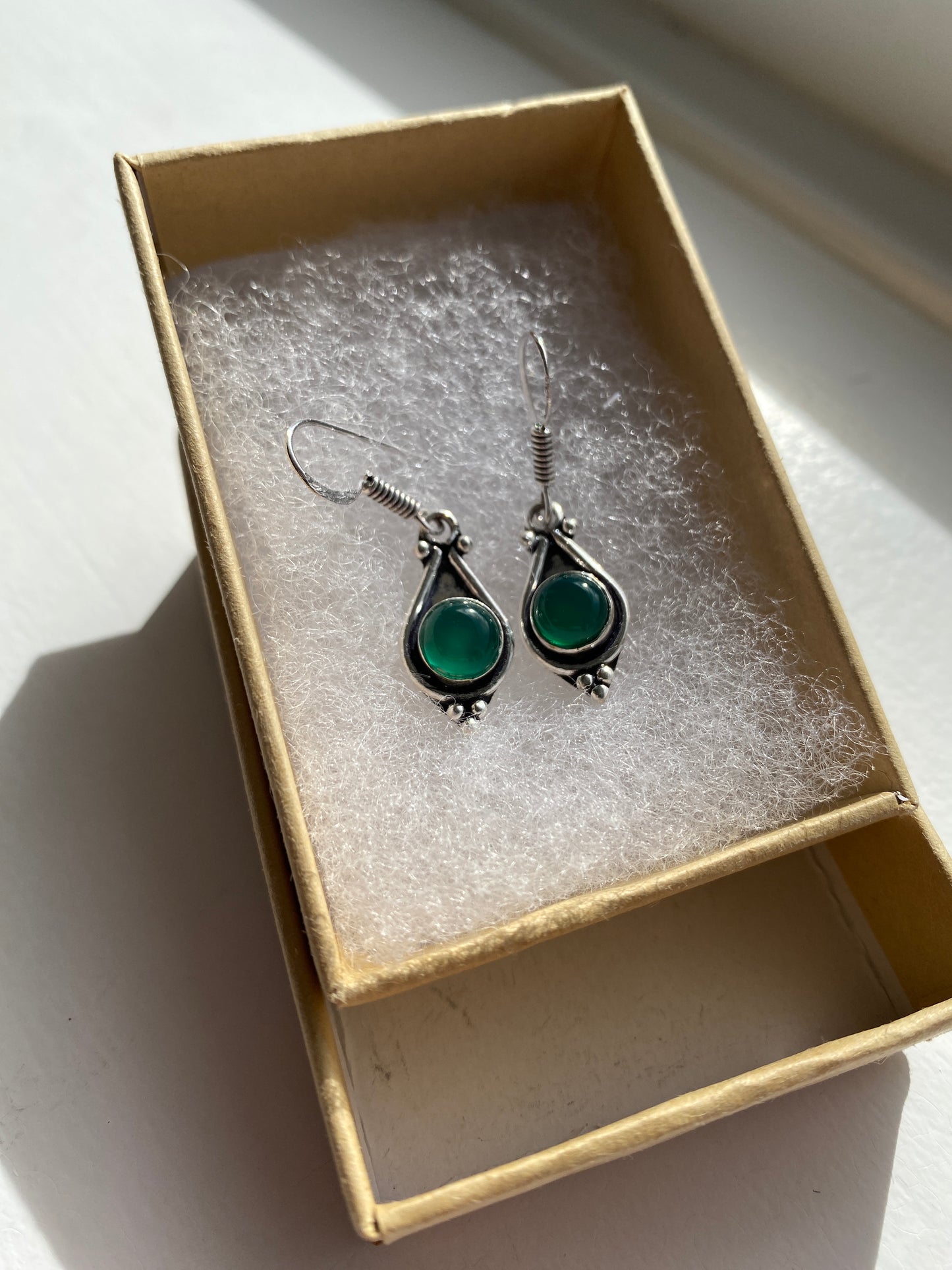 Silver and Green Agate Earrings