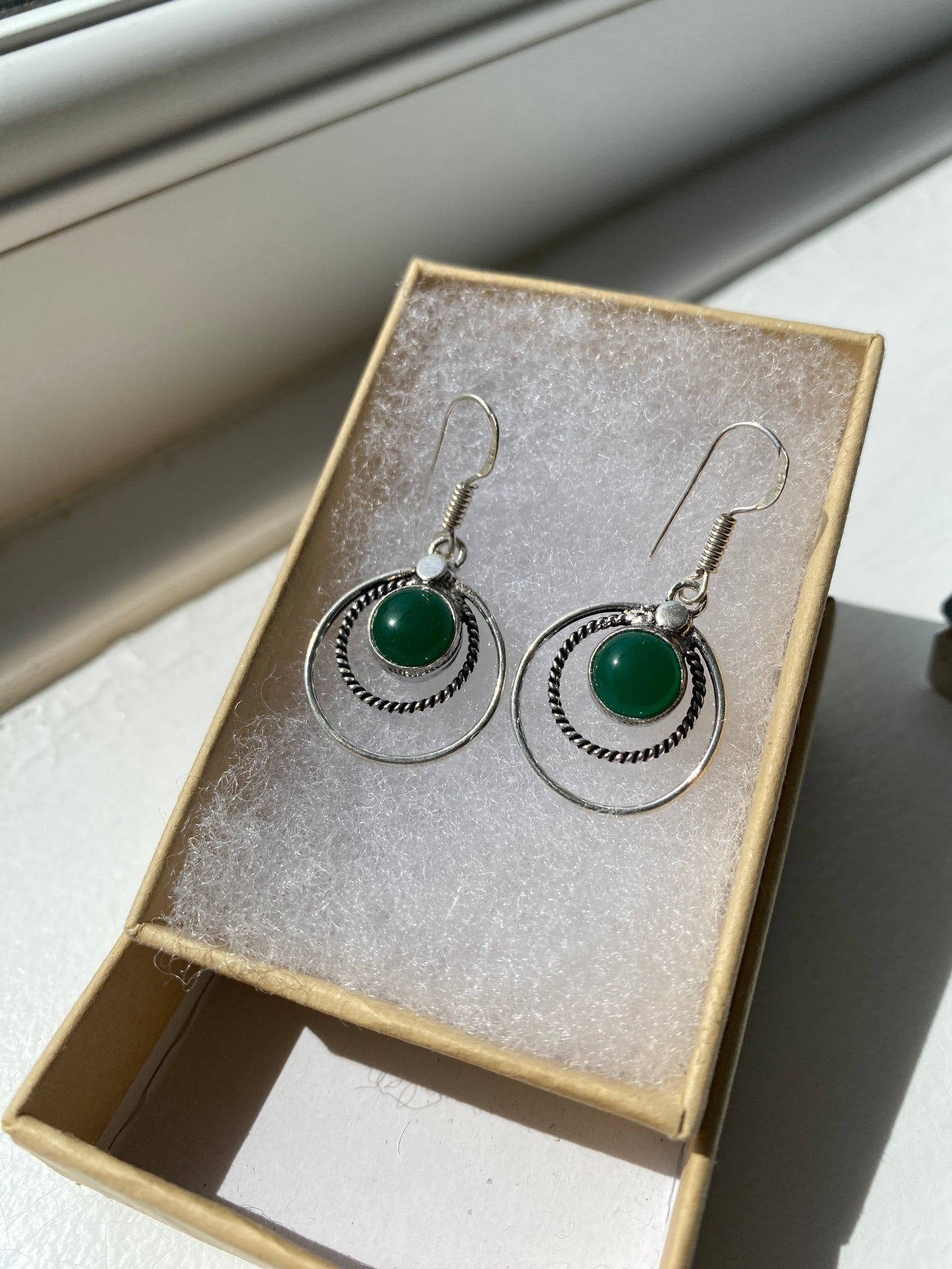Deep Green Aventurine Double Circle Earrings