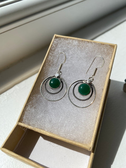 Deep Green Aventurine Double Circle Earrings