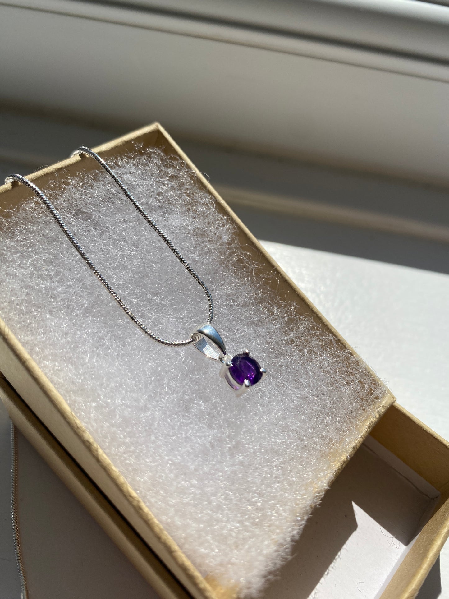 Amethyst Stone Silver Pendant Necklace