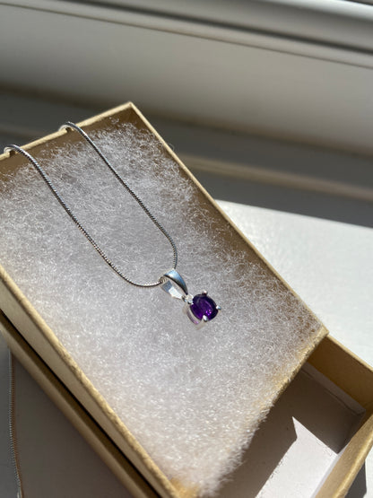 Amethyst Stone Silver Pendant Necklace