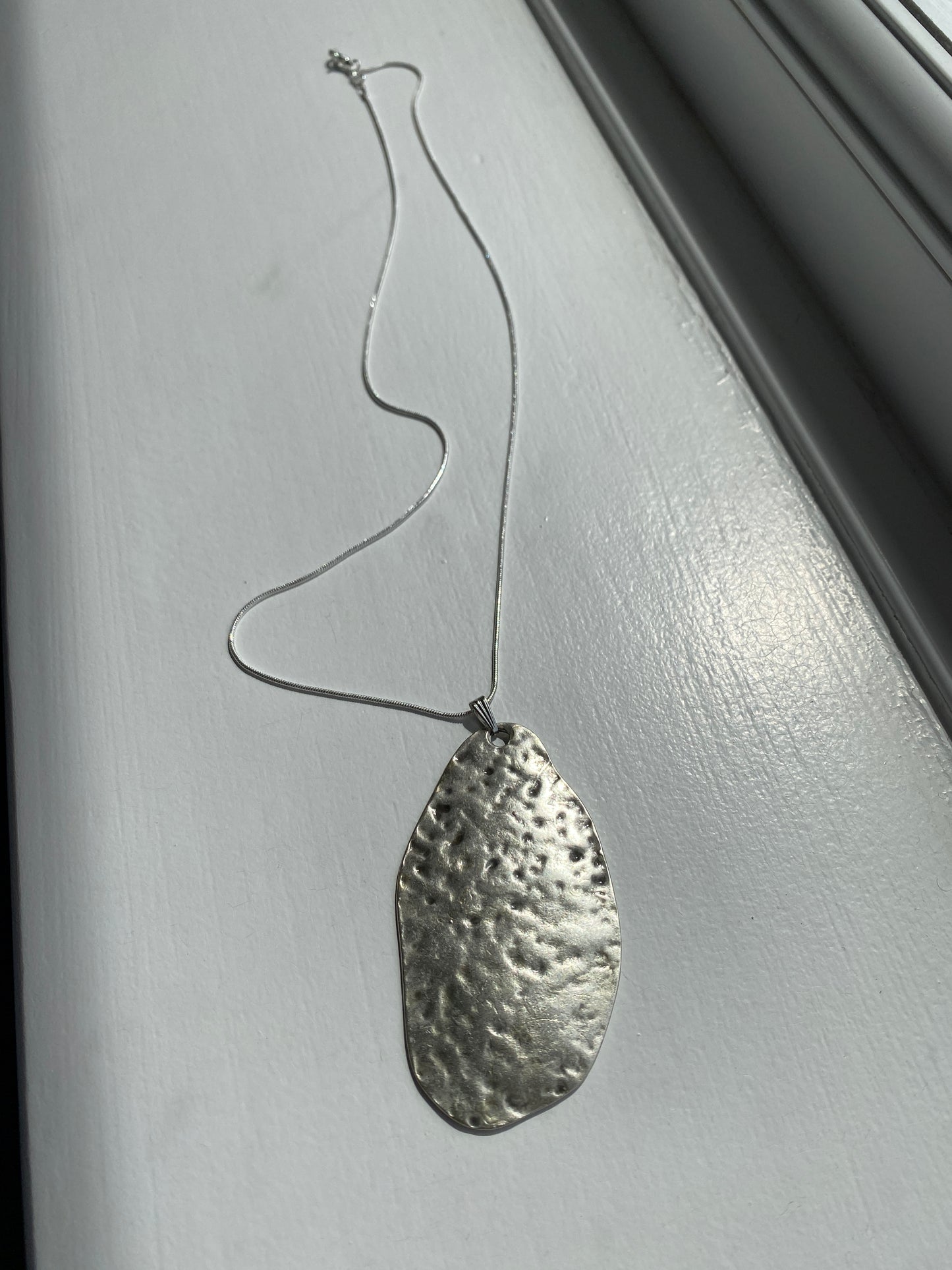 Hammered Silver Artisan Textured Pendant Necklace