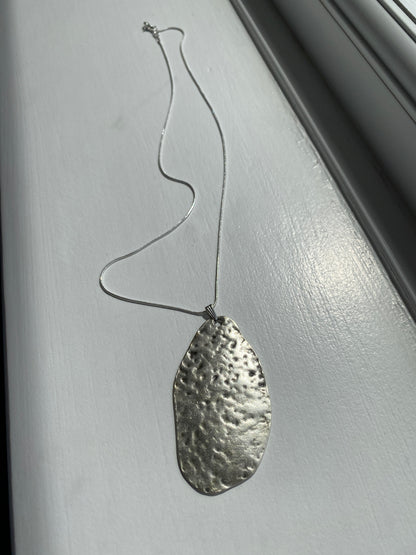 Hammered Silver Artisan Textured Pendant Necklace