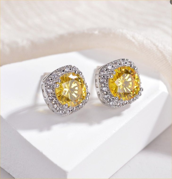 Square Copper Zircon Citrine Ear Studs
