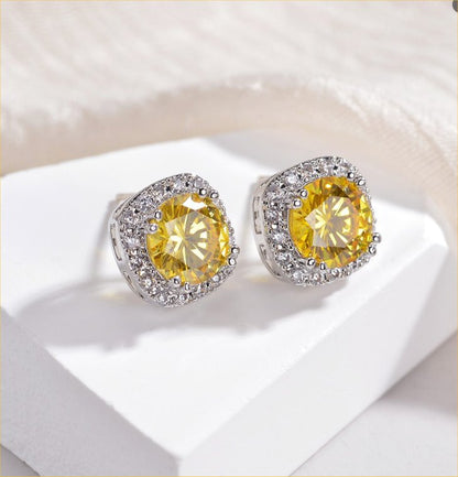 Square Copper Zircon Citrine Ear Studs