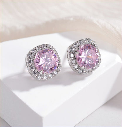 Square Pink Topaz Ear Studs