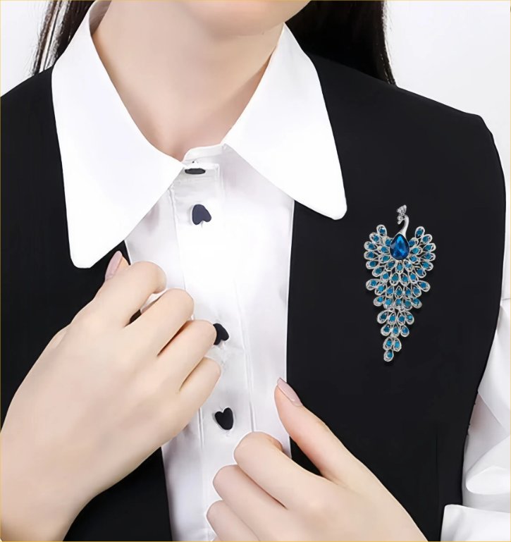 Blue Rhinestone Crystal Peacock Brooch