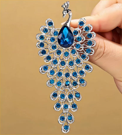 Blue Rhinestone Crystal Peacock Brooch
