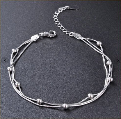Three-Layer Beaded Silver Bracelet