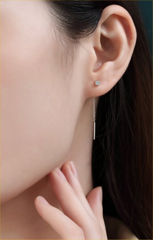 Silver Threader Cube Earrings