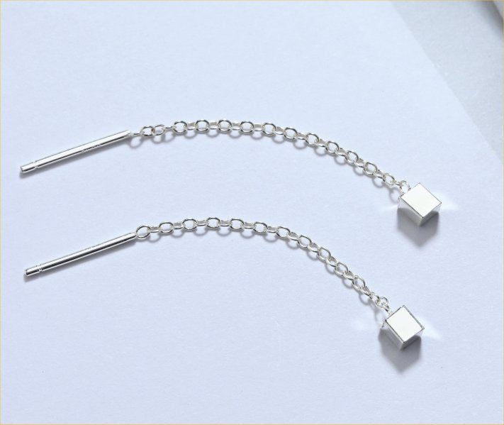 Silver Threader Cube Earrings