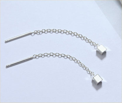 Silver Threader Cube Earrings
